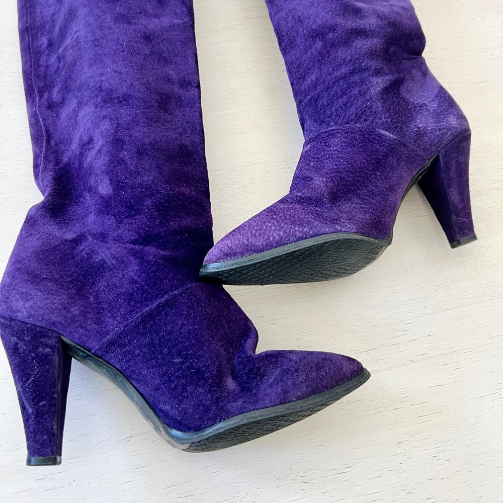 JOYCE OF CALIFORNIA Royal Purple Suede Chunky Heel Boots Vintage 5.5 M - Picture 3 of 11